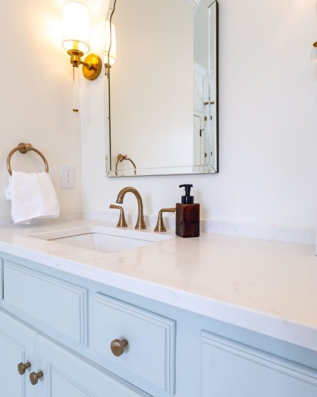 Highland Lakes bathroom vanity with modern fixtures and bright decor.